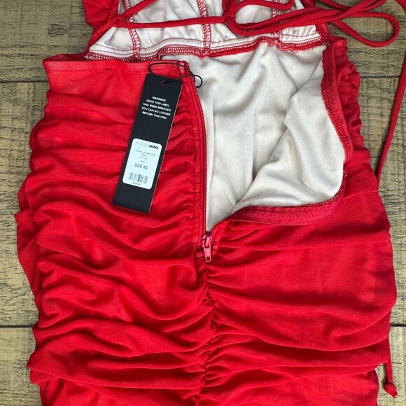 Fashion Nova Red Mesh Ruched Midi Dress – XS (NWT) - Picture 7 of 7